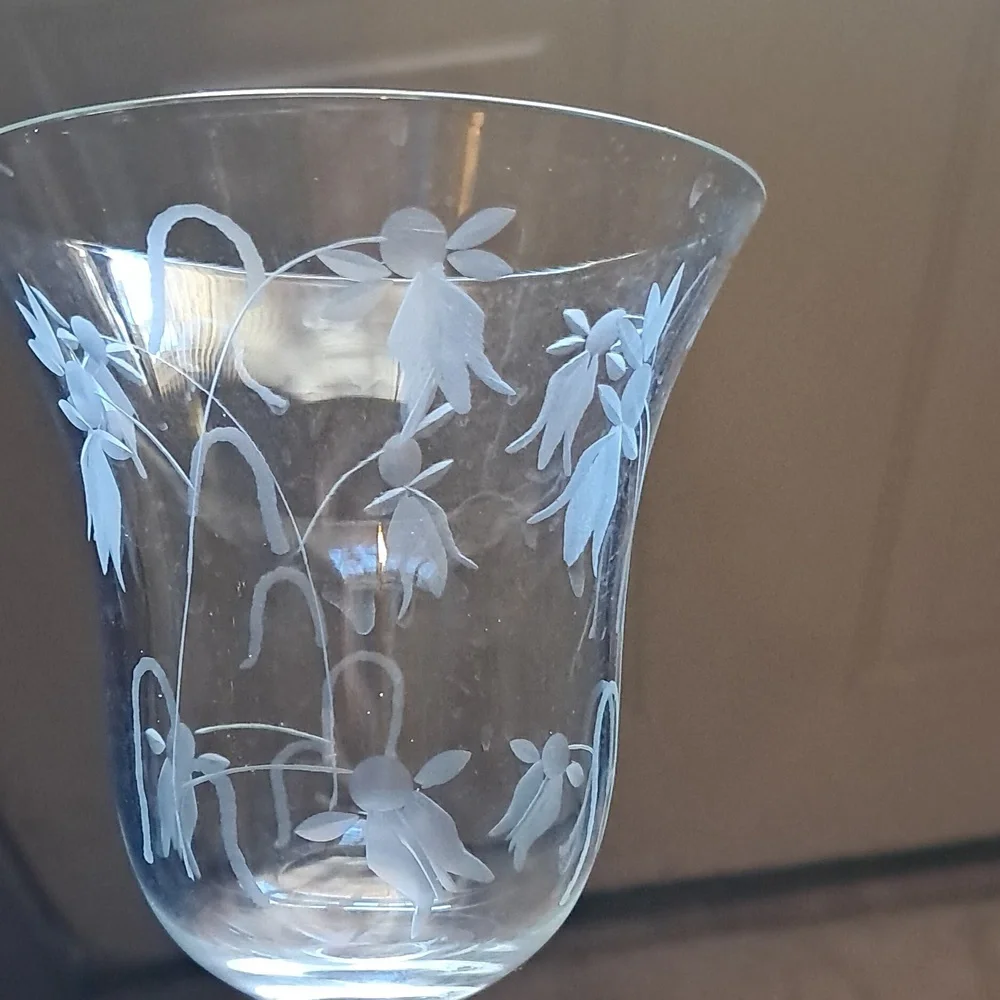 Floral Leaf Pattern Etched Crystal Hand Blown Romania Crystal Wine Glasses Set